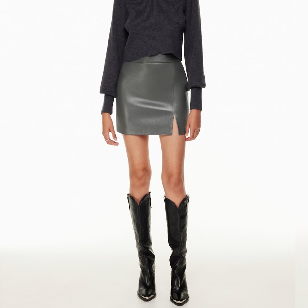 Aritzia Patio Mini Skirt - Elegant Gray Leather Skirt